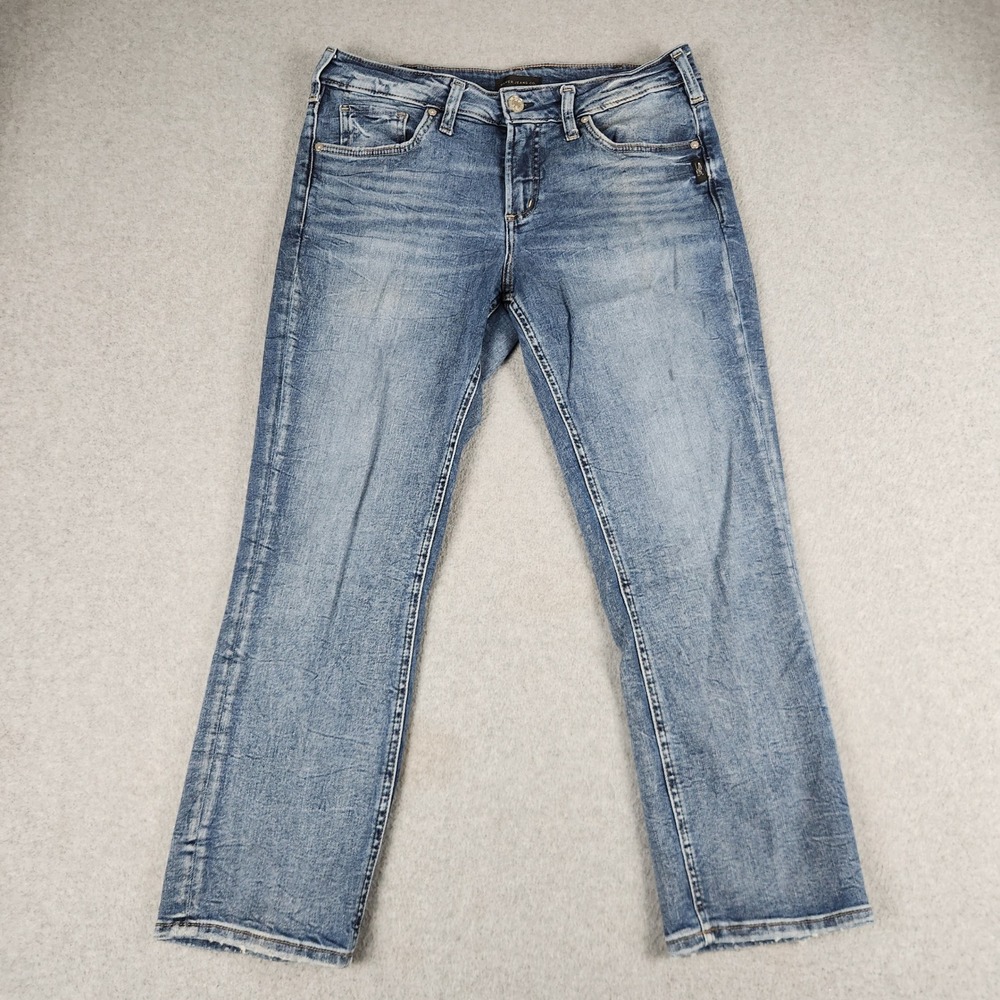 Silver Jeans Co. Britt Capri Women 32x23.5 Blue Whiskered Denim Mid Rise Western